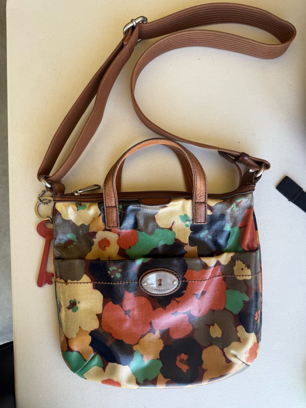 Fossil Floral Multicolor Leather-Trim Crossbody